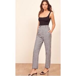 Reformation Tanner Pants Black White Checkered Linen Sz 4